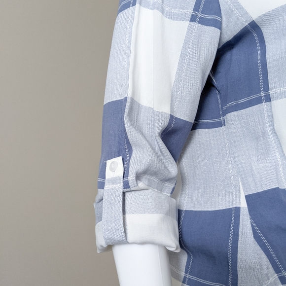 Blue & White Plaid Tie Front Shirt - Picture 5 of 5